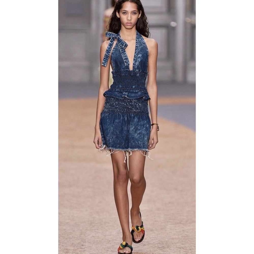 Chloe 2016 Spring Summer Runway Blue Denim Dress Ruched Mini Size 36